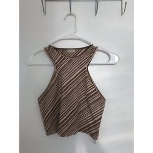 Free People High Neck Green Asymmetrical Striped Crop Top